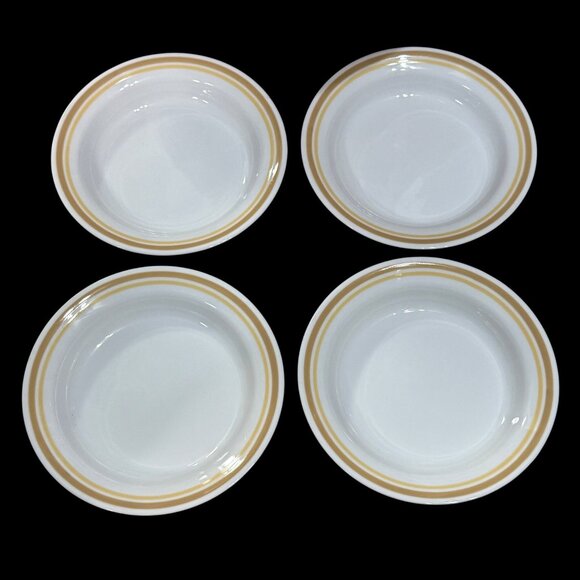 Corelle By Corning Almond Set of 4 Soup Bowls White  Tan Yellow Trim 8.5”-A - Picture 2 of 6